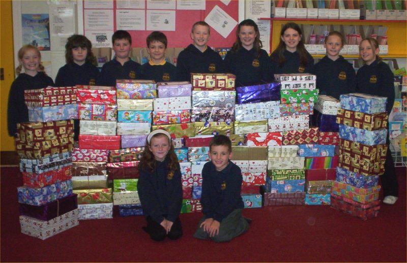 Photo: Members Of The Halkirk Pupil Council With Shoe boxes For Blytheswood