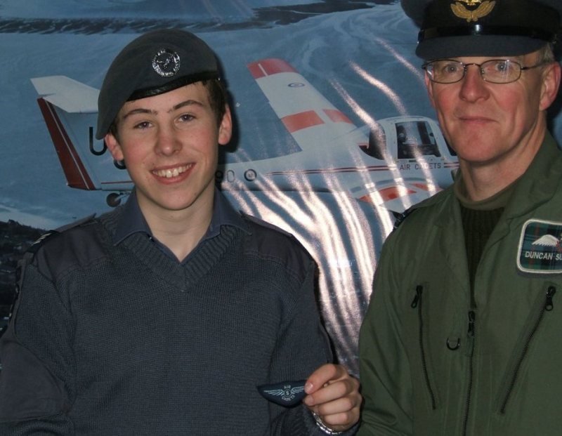 Photo: Cdt Sgt David Struthers Receives His silver Wings From Sqn Ldr Duncan Sutherland