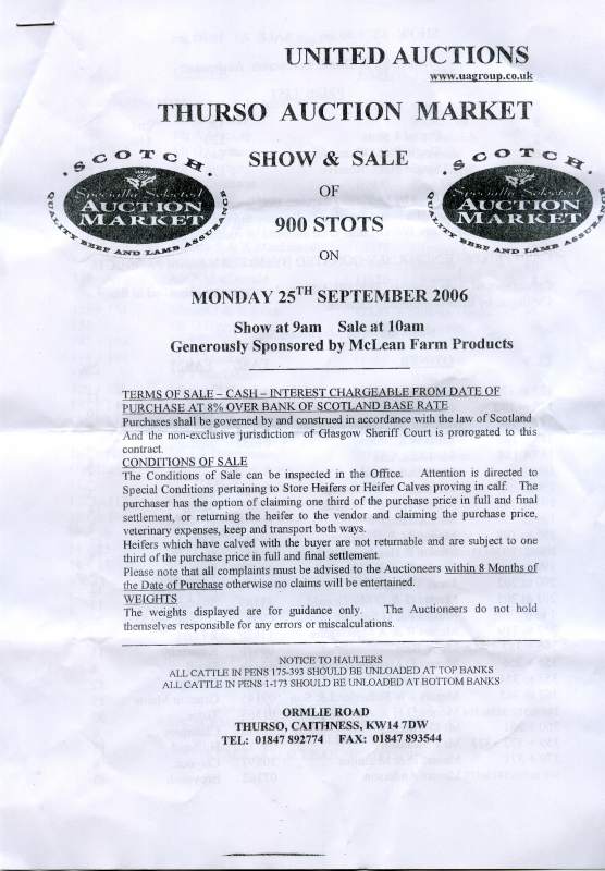 Photo: Thurso Auction Market -  Sale Of 900 Stots 25 September 2006