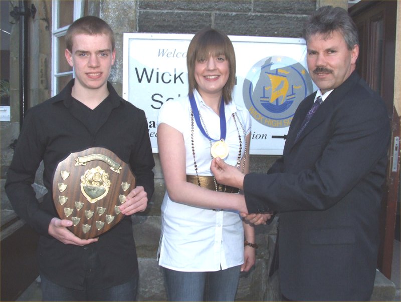 Photo: Wick High Dux Jenny Sinclair, Runner_up Fraser Macleod and Donald MacBeath