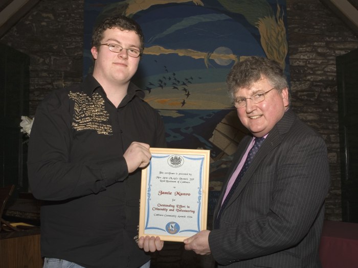 Photo: Young People's Certificate For Citizenship - Jamie Munro presented by Tom Jackson