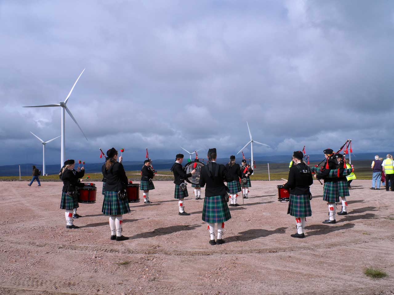 Photo: Sutherland Schools Pipe Band Plays At Gordonbush Wind Farm
