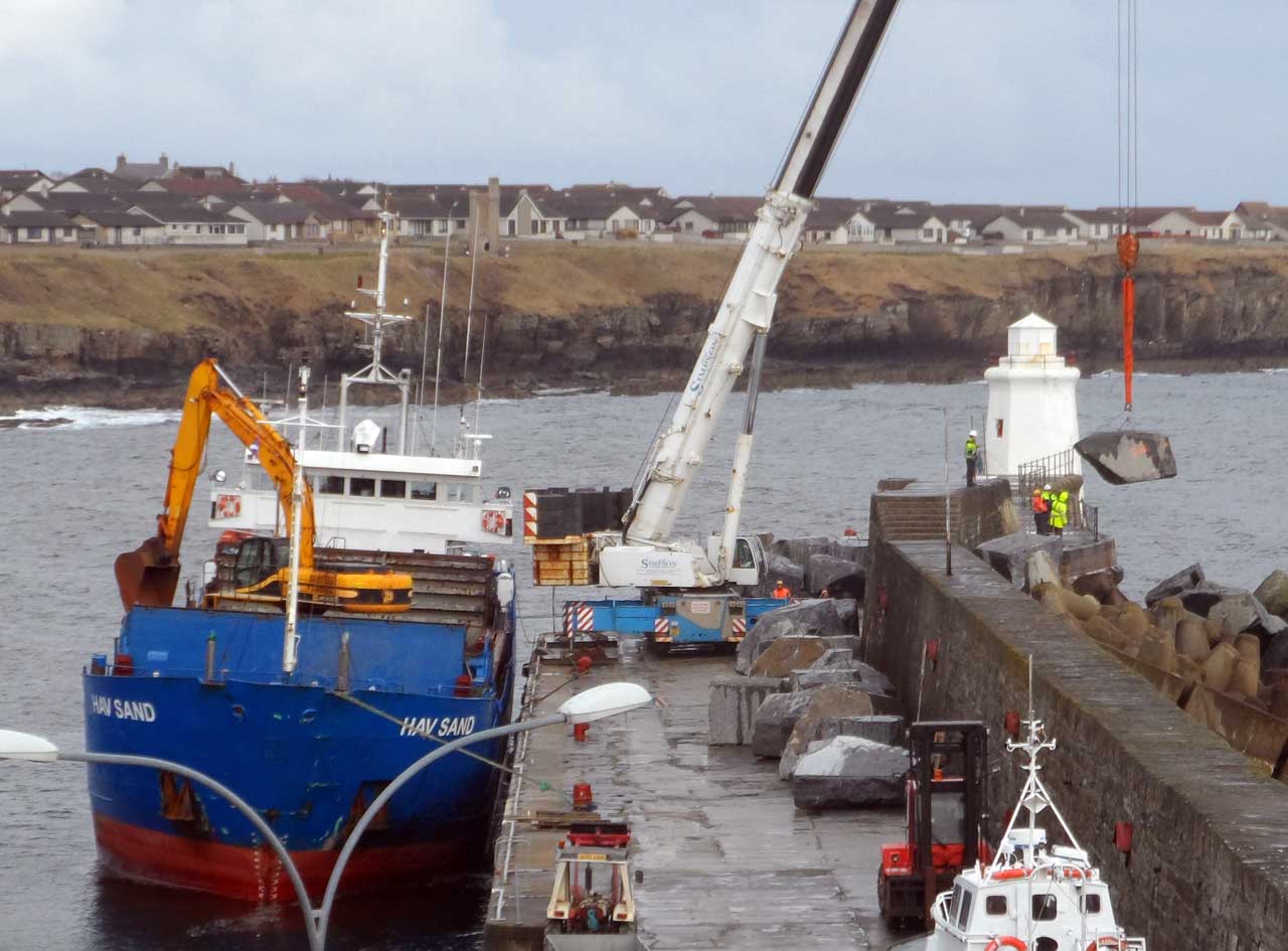 Photo: Reinforcing Rock Armour At Wick Harbour