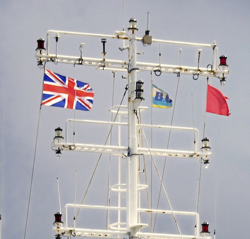 Photo: Antares at Scrabster Flying a Union Jack Upside Down