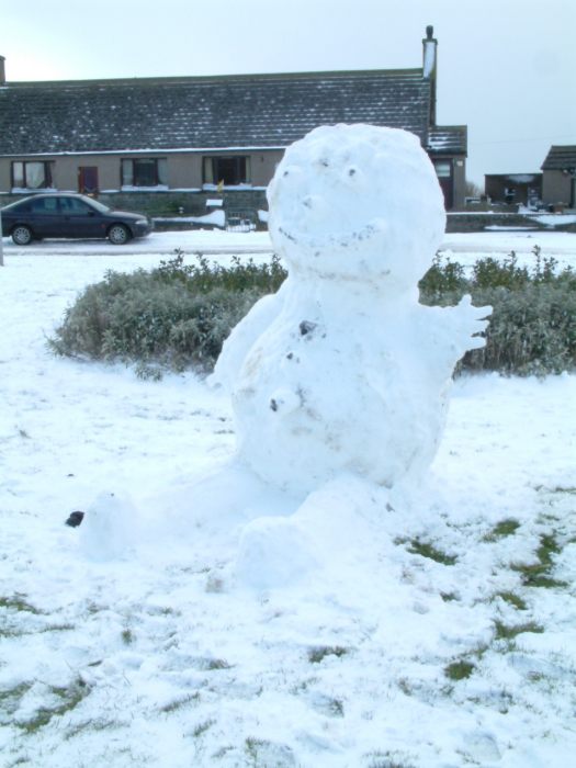 Photo: Winter Finally Comes To Caithness - Snowman At Thrumster