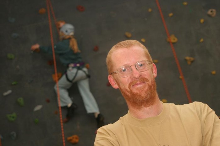 Photo: Pete Hill At Reopening Of Climbing Wall