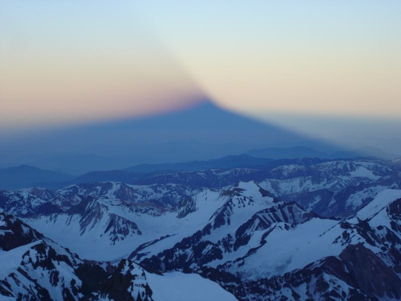 Photo: The shadow of Aconcagua cast across the Andes at sunrise on 30th December 2005