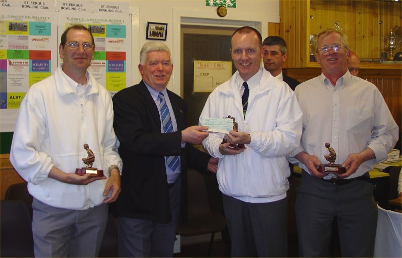 Photo: St Fergus Triples Rosebank Team With Councillor Bill Fernie Receiving cheque For 300