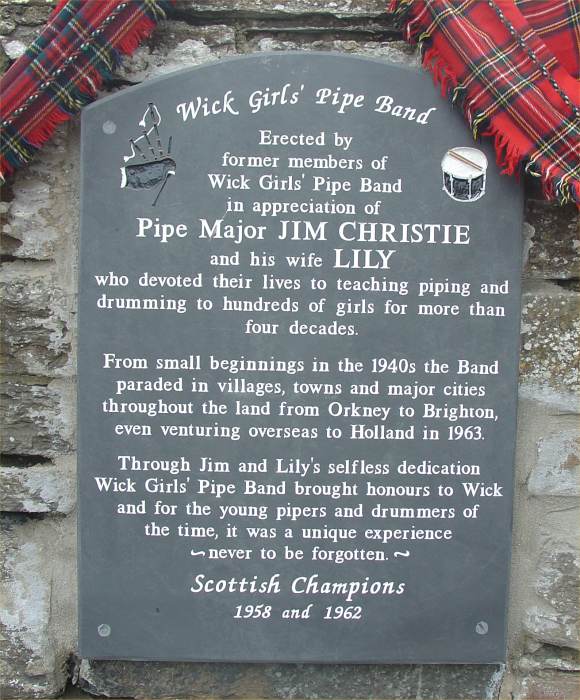 Photo: Wick Girls Pipe Band - Plaque In Memory Of Jim & Lily Christie