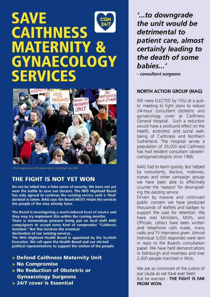 Photo: Save 24/7 Maternity At Caithness General Leaflet From North Action Group