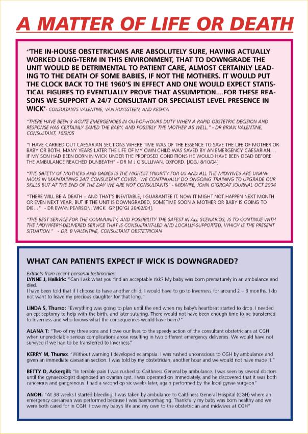 Photo: Save 24/7 Maternity At Caithness General Leaflet From North Action Group