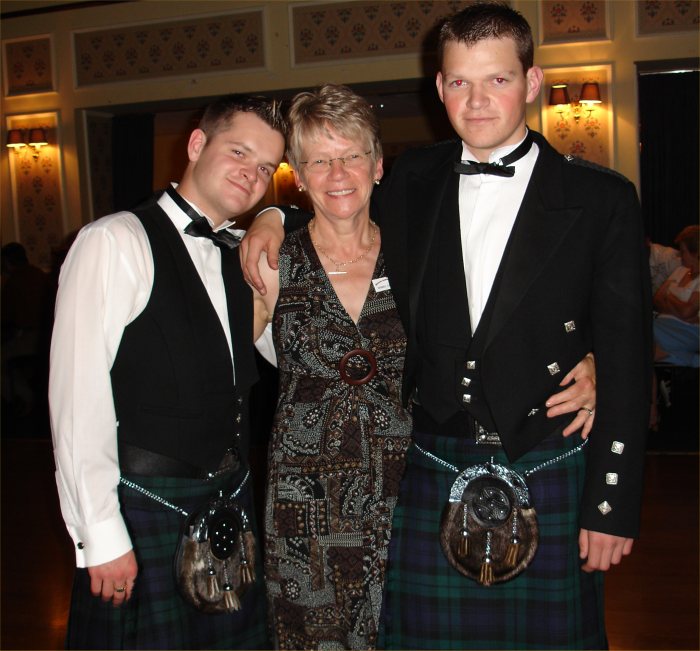 Photo: Isobel Cameron nee Shearer, whos idea it was to hold the Shearer Gathering, with her grandsons Darren and Graeme Tait